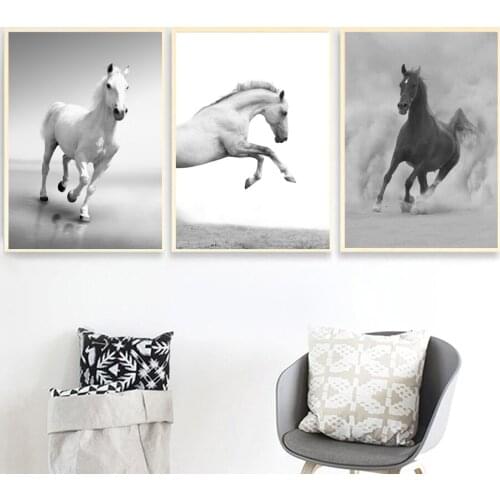 Abstract Canvas Painting Run Black And White Horse Minimalist Wall Art Nordic Posters And Prints Pictures Modern For Home Decor