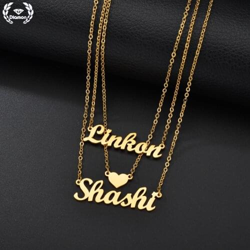 Atoztide Personalized Fashion 3 Layer Stainless Steel Necklace For Women Date Custom Name Heart Pendant Couple Jewelry Gift