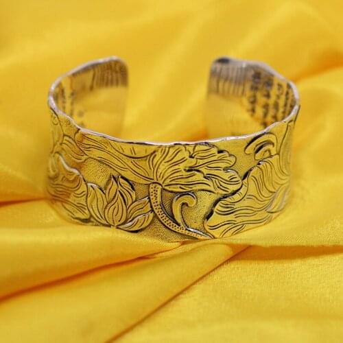 Limited Edition Pure Silver Chinese Characters Bracelet Buddhist Prajnaparamita Sutra Bracelet Fine Jewelry S999 Silver Bangle