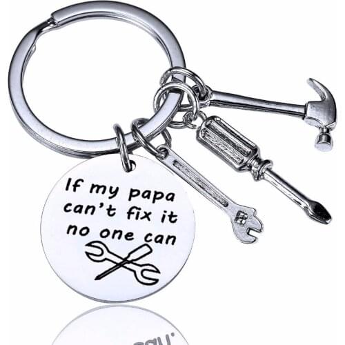 12PC/Lot If My Papa Can't Fix It No One Can Keychain Family Daddy Fathers Key Chains Gifts Metal Tools Stainless Steel Keyring