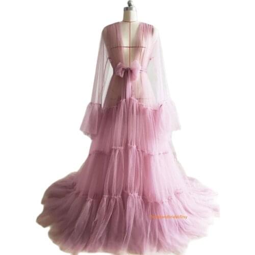 Long Sleeve Boudoir Gown Ruffled Maternity Dresses Sleepwear Bathrobes Nightgowns Robes Bridal Women Prom Dress