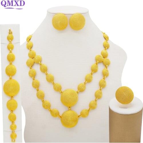 Double circle Gold Jewelry sets African Bridal Wedding Gifts for Women Necklace Bracelet earrings ring set collares Jewellery