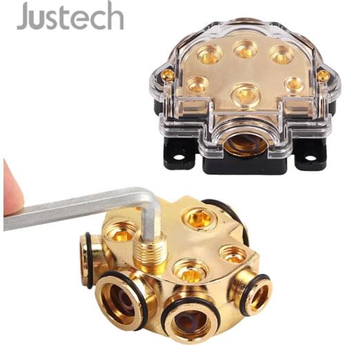 Justech 2pcs 5 Way Amp Copper Power Distribution Block 0 Gauge in （1）2/（2）4/（2）8 Gauge Out For Car Audio Splitter