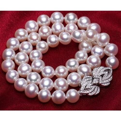 Classic 10-11mm osuth sea round white pearl necklace 18inch silver