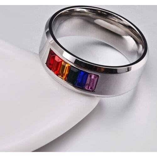 Rainbow Colorful Ring for Women Men Titanium Steel Wedding Lebian & Gay Rings Anniversary Jewelry Gift