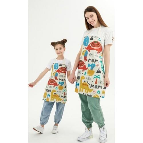 2PCS Cute Tortoise Parent-Child Apron Cartoon Printed Kids Adult Apron Linen Sleeveless Aprons For Men Women Home Cleaning Tools