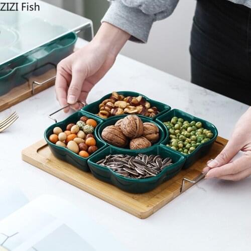 Creative Ceramic Snack Plate Fruit Platter Solid Color Dessert Bowl Dried Fruit Plate Modern Living Room Snack Storage Plate