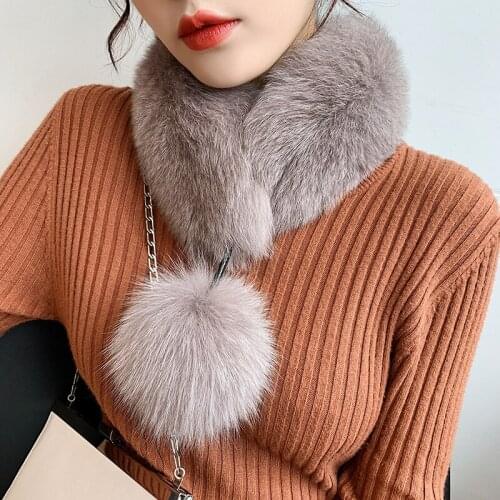 Lantafe Fur Scarf Women Winter Scarfs Neck Keep Warm Hairball Accessories Natural Fur Scarf Color Black White Easy Match