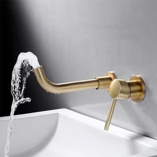 Brass Hidden Wall Mounted Spout Bathroom Basin Faucet Hot Cold Mixer Copper Concealed Sink Taps Swivel Single Handle Accessories