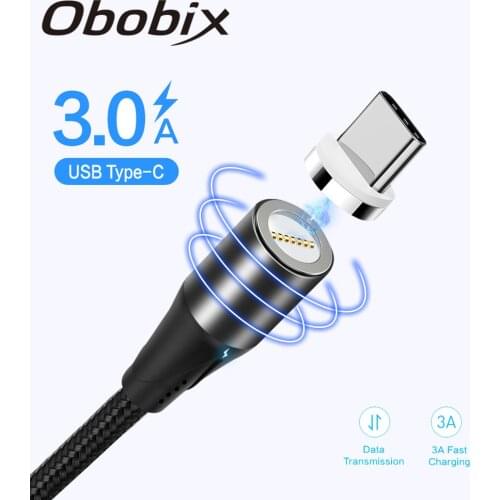 Obobix USB Type C Magnetic Cable Fast Charging Magnet Data Cable Type C Charger LED Mobile Phone Charge Wire USB Cord For Xiaomi