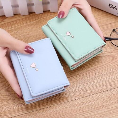 Fashion Women Cute Heart Pattern Small Purse Card Holder Girls Casual Leather Purses Clutch Bag Korean Small Fresh Short Wallet