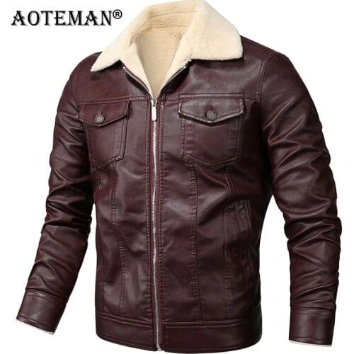 Men Winter Jacket PU Leather Fleece Warm Coat Thick Parkas Overalls Solid Male Clothing Bomber Jacket Windbreaker Outwears LM073