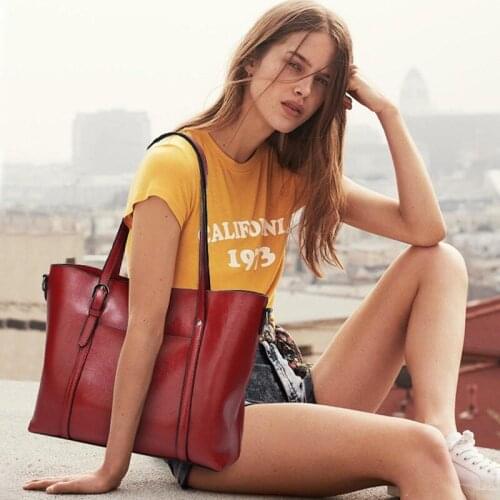 Solid Women Handbags Large Capacity Retro PU Big Bag Leather Portable Tote Bag Women Shoulder Crossbody Bags