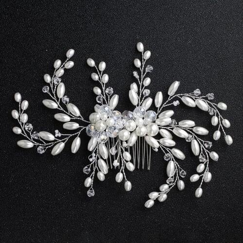 OKILY Luxurious Pearl Handmade Hair Wedding Headpiece for Bridal And Bridesmaid Crystal Flower Combhair Jewelry Accessories