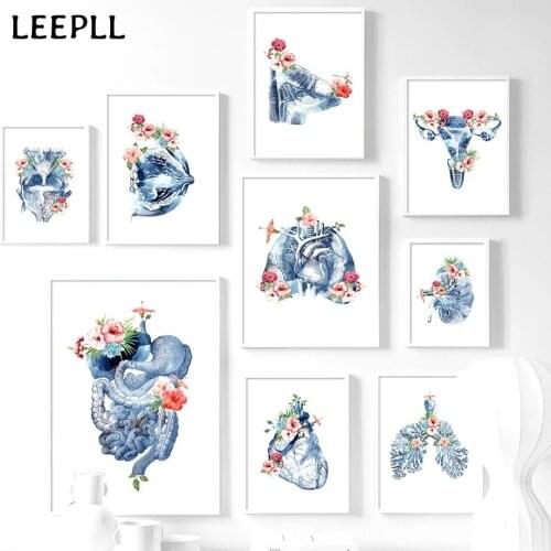 Blue Flower Human Organs Anatomy Chest Lung Nordic Posters And Prints Wall Art Canvas Painting Wall Pictures For Doctors Decor