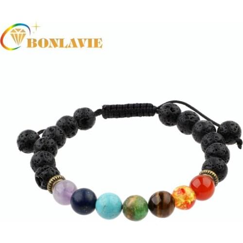 BONLAVIE Rainbow Yoga Seven Chakras Bracelet Seven Color Beads Balance Beads Woven Bracelet