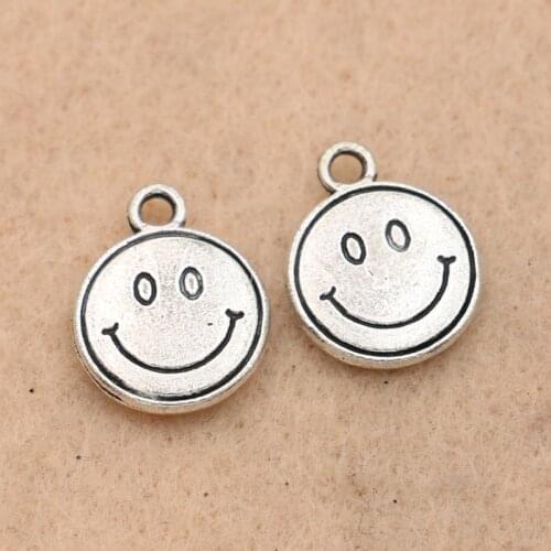 10pcs Antique Silver Plated Smile Face Charms Pendants Jewelry Making Earrings Accessories Diy Jewelry Findings 12mm