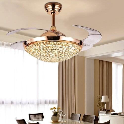 Ceiling Fan Light Invisible Living Room Modern Minimalist Atmosphere Home Restaurant LED Bedroom Crystal Lamp
