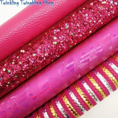 Rose Glitter Leather, Stripes Printed Faux Leather, Iridescent Synthetic Leather Fabric For Bow A4 21x29CM Twinkling Ming KM079
