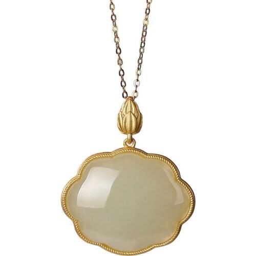 S925 sterling silver gold-plated cloisonne Hotian jade pendant retro national fashion blessing in front of Lotus pendant