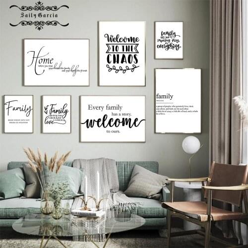 Family Warm Simple Quote Poster and Print Black White Wall Art Canvas Painting Nordic Pictures for Living Room Home Decor