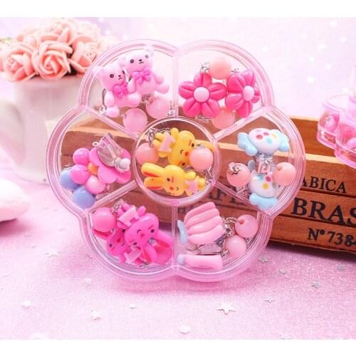 7 Pairs Mix In Box Lovely Childrens Baby Girl Clip on Earrings kids Ear Clip no Pierced Party Cute Jewelry Gifts