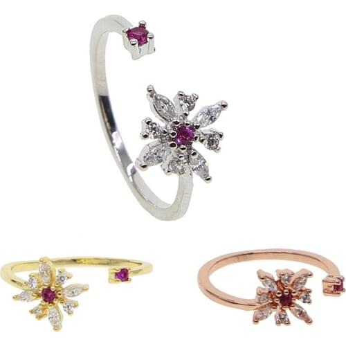 Chic Adjustable Open Ring Sexy Womens Cute tiny crystal Flower Finger Ring Elegant Jewelry For Women dainty cz ring wholesale