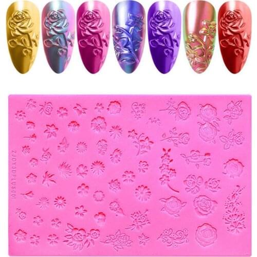 Nail Art Silicone Printing Template Nail Mold Powder Chrome Pigment Dust 3D Relief Decorating Tool Soft Printing Plate