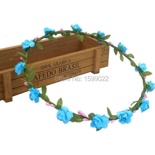 2pcs Boho Wedding Flower Crown Gypsy Headpiece Blue Mini Paper Flowers Headdress Girls Bridesmaids Headbands Floral Head Wreath
