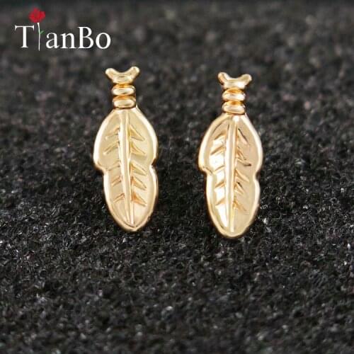 TianBo Korean Style Small Leaf Earrings Cute Mini Small Feather Brincos For Women Birthday Gifts