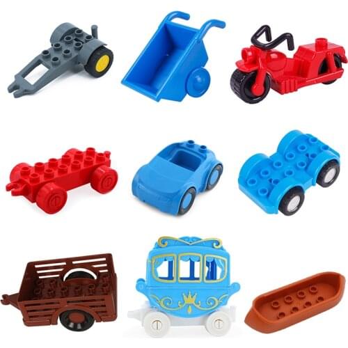 Traffic Vehicle Accessory Big Building Blocks Motorcycle Carriage Trailer Boat Bricks Toy For Children Compatible With Duplo Set