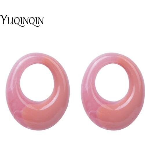 Vintage Colorful Round Resin Acrylic Earrings Geometric Ethnic Big Earring For Women Circle Dangle Korean Earing Fashion Jewelry