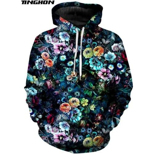 XS-7XL New Fashion Mens Hoodies Retro flowers Rose / Peony / chrysanthemum Print 3d Unisex Casual Hooded Sweatshirt 03