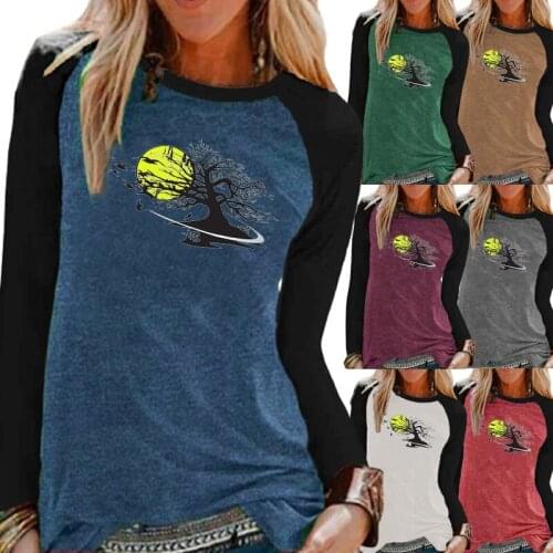 Women Clothing Fashion Printing Graphic Tee Round Neck Pullovger Loose Casual Shirt Plus Size Long Sleeve Autumn and Winter Tops