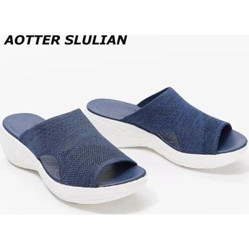 Wedge Slippers Platform Slip-On Mujer Female Mesh Sandalias Soft Thick Bottom Zapatillas 2021 Women Sandals Pink Blue Beach Shoe