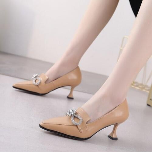 European Fashion Wine Glass Heel Womens Shoes Rhinestone Bow Commuter Style Office Pumps Pointed Sewing Thread High Heels
