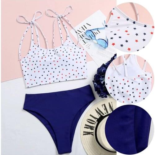 New Swimwear Push Women Sexy American Flag Print Tie Cutout Hollow Out Bikini Swimsuit Beachwear 2021 Dress Bath Maillot De Bain