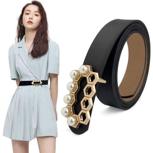 Pearl Belts Decoration Dress Sweater Suit Pearl Lady Golden Waist Chain Belt for Woman Punk Rock Corset Belt Jeans