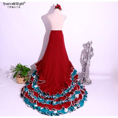 Girls Spanish Dress Flamenco Cotton Women Ballroom Waltz Dance Costumes Foxtrot WeaCWQ13