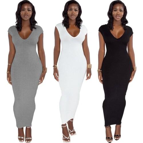 Women Summer Robe Femme Solid Color Pencil Dresses Zipper V-Neck Backless Short Sleeve Slim Hips Long Dress For Woman Vestidos