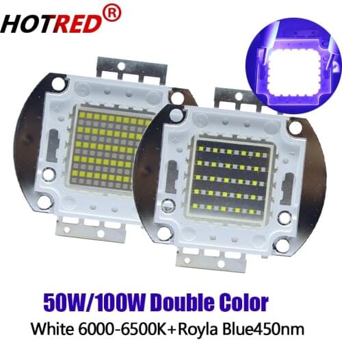 1PCS 50W 100W Double Color LED White 6000k +Royal Blue 450nm Chip Bulb Plant Grow Light Aquarium Lamp
