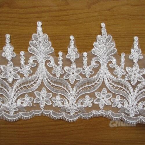 1 yard Vintage Bridal Wedding Dress Lace Trimming Embroidered Ribbon Floral Applique Patches Sewing Craft DIY 15CM wide