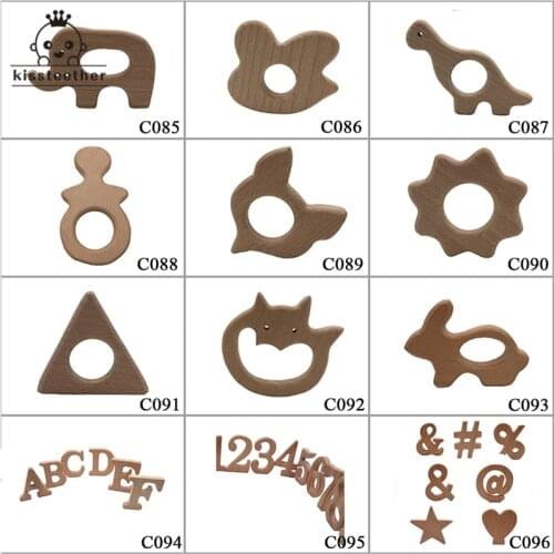 10pcs Smooth Beech elephant Wood Baby Teether Cartoon animal Natural Wooden Teethers, Wood Teething Accessories, Baby Chew Toys