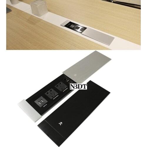 Aluminum Sliding Cover Conceal Wire USB HDMI Socket Grommet Management Organizer Recessed Office Desk Table Silver Black Adaptor