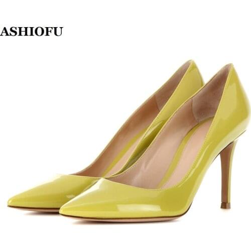 ASHIOFU Hot Sale Handmade 8cm High Heel Ladies Pumps Office Party Dress Slip-on Shoes Simple Evening Daily Wear Fashion Shoes