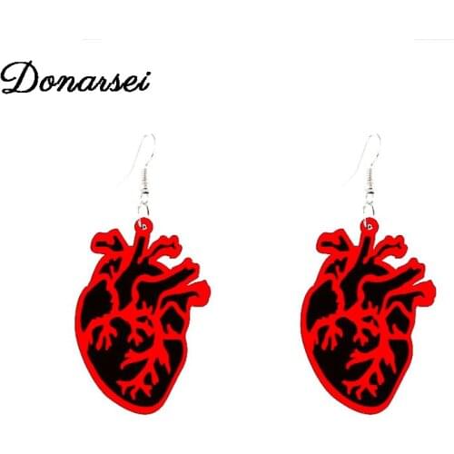 Donarsei Exaggerated Dark Red Beating Heart Acrylic Earrings For Women Personality Drop Earrings Party