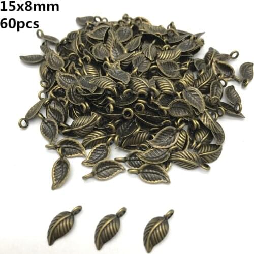 8x15mm 60pcs Alloy Beads Cap Ancient Bronze Charms Leaves Shape Pendant Charms For Jewelry Making DIY Accessories PJ026