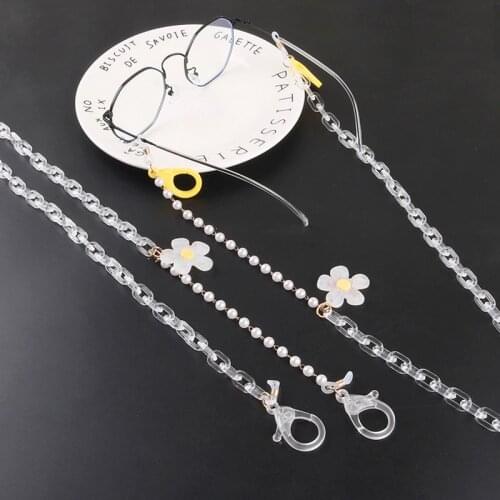 2021 New Korean Vintage Pearls Glass Flower Necklace Mask Chain Strap Hang On Neck Glasses Holder Rope For Women Glasses Strap