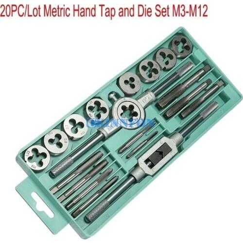 DHL 20Set* 20Pcs/Set Metric Hand Tap and Die Set M3-M12 Screw Thread Plugs Straight Taper Reamer Tools