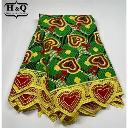H&Q popular style 6 yards african batik lace wax fabric embroidered nigerian laces 100% cotton wax fabrics for party dress H0707
